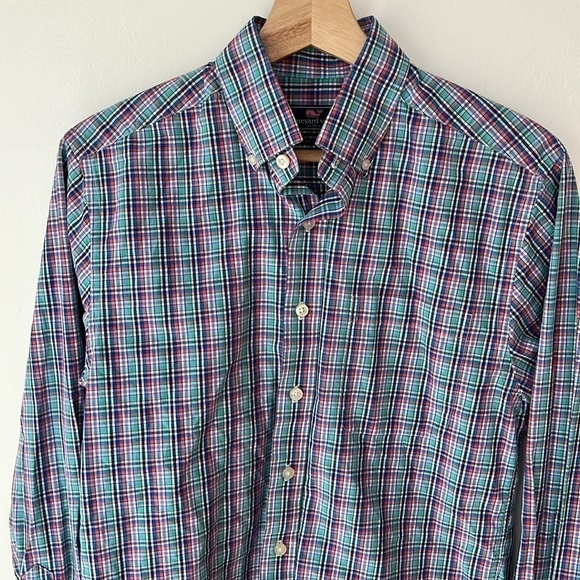 Vineyard Vines Slim Fit Murray Shirt Printed Blue Pink Check Size Small - Picture 3 of 8